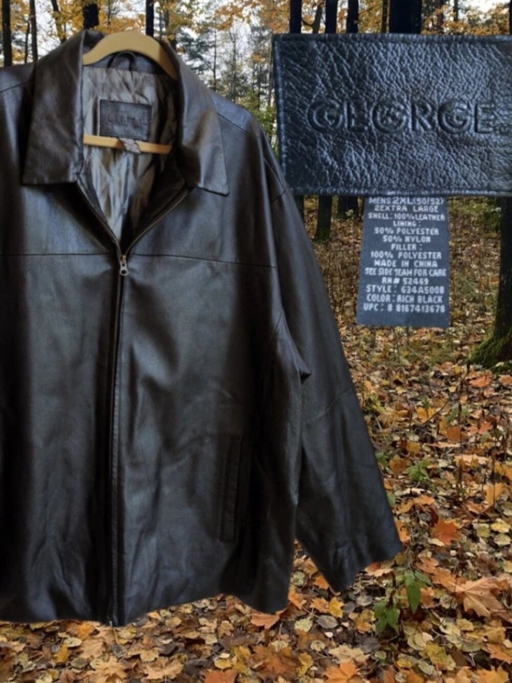 George Mens 2XL Rich Black Leather Jacket Full Zip Quilted Lined 634A500